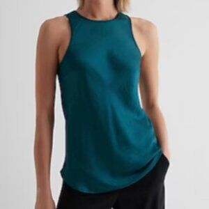 Women Express Satin Crew Neck Tank Full Length in Dark Teal Size Small